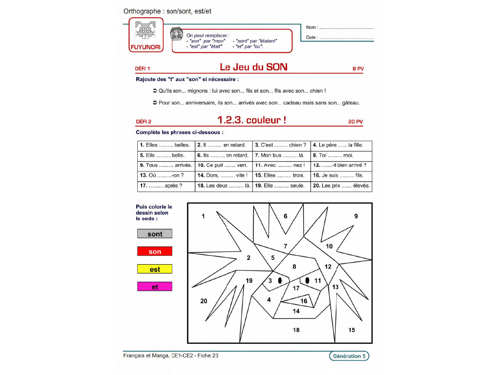 Fiche exercice orthographe - Français et Manga au CE1 et CE2