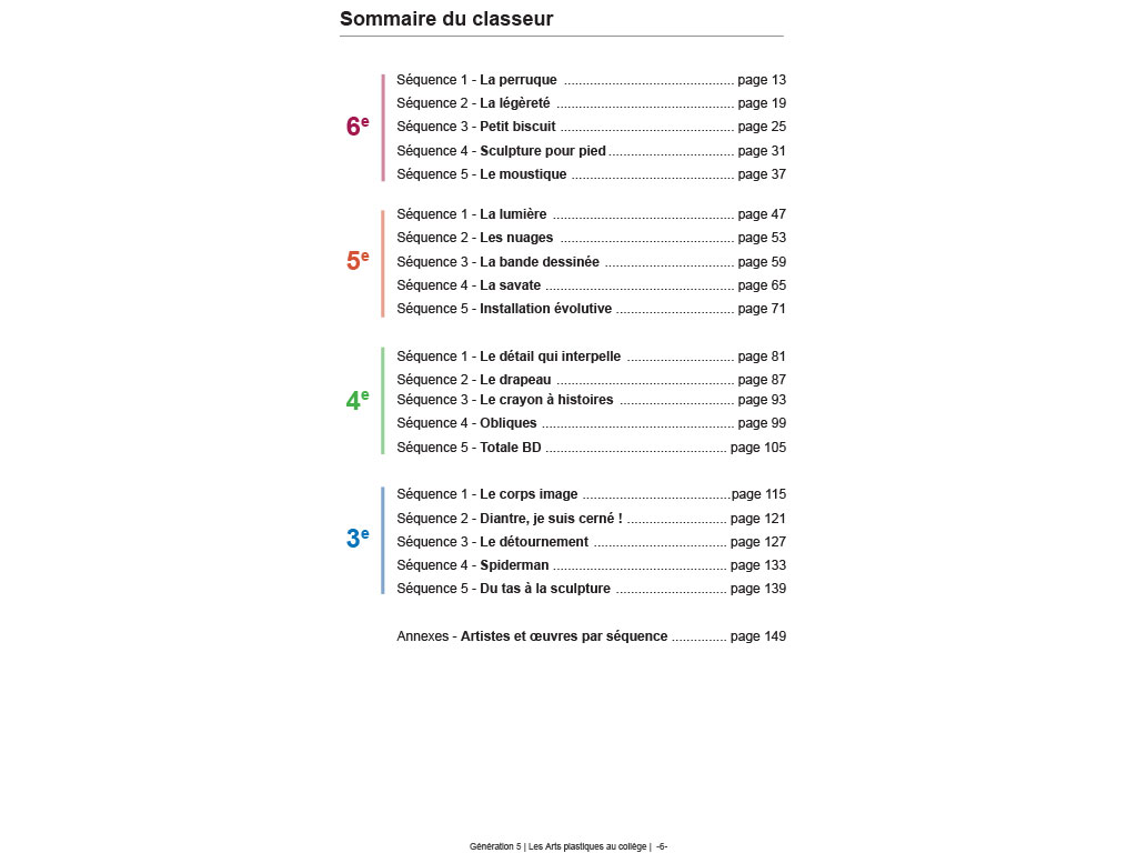 Sommaire des activités Les arts plastiques au collège