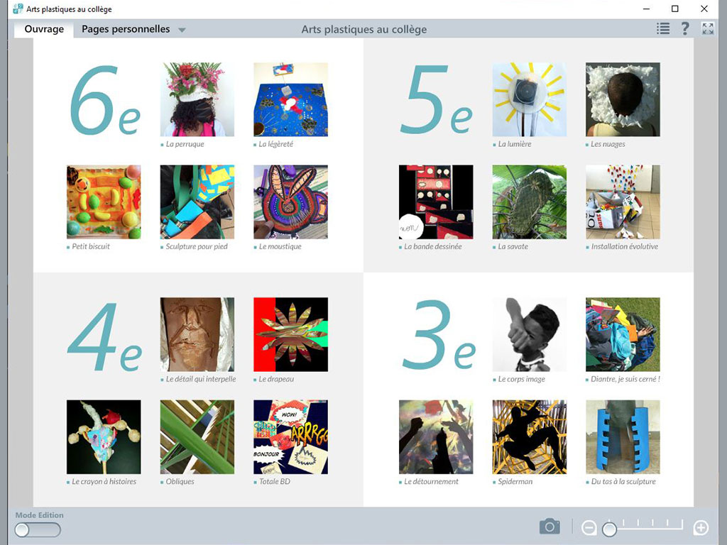 Page accueil du logiciel Arts Plastiques au Collège