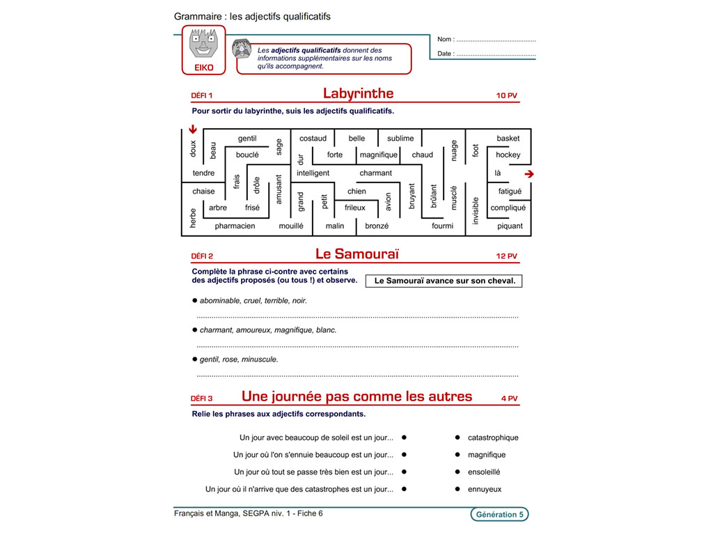 Fiche exercice pédagogique français SEGPA