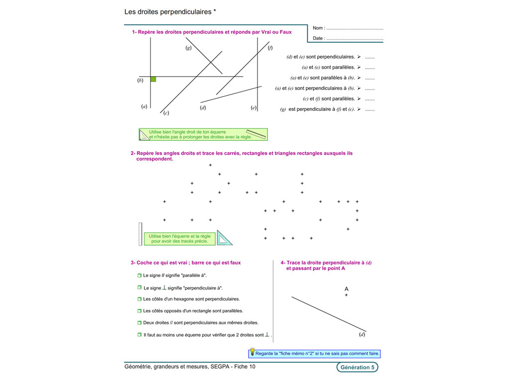 Fiche exercice pédagogique maths SEGPA