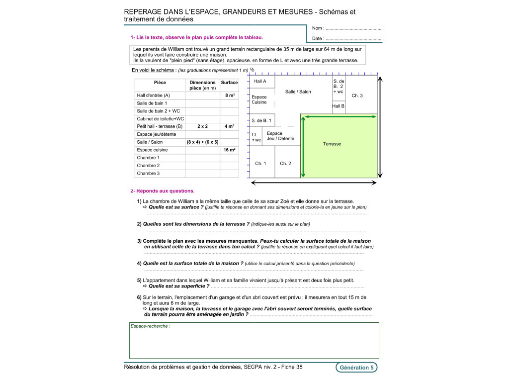 Fiche exercice pédagogique repérage dans l'espace SEGPA