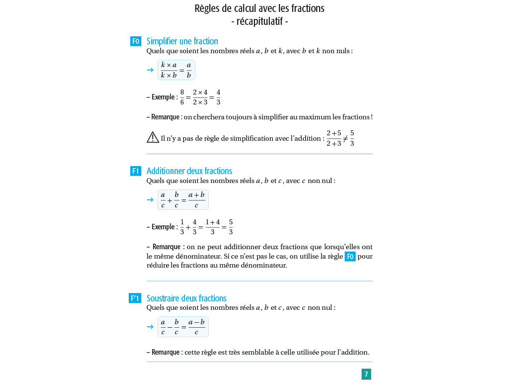 Règles fractions - Maths lycée seconde