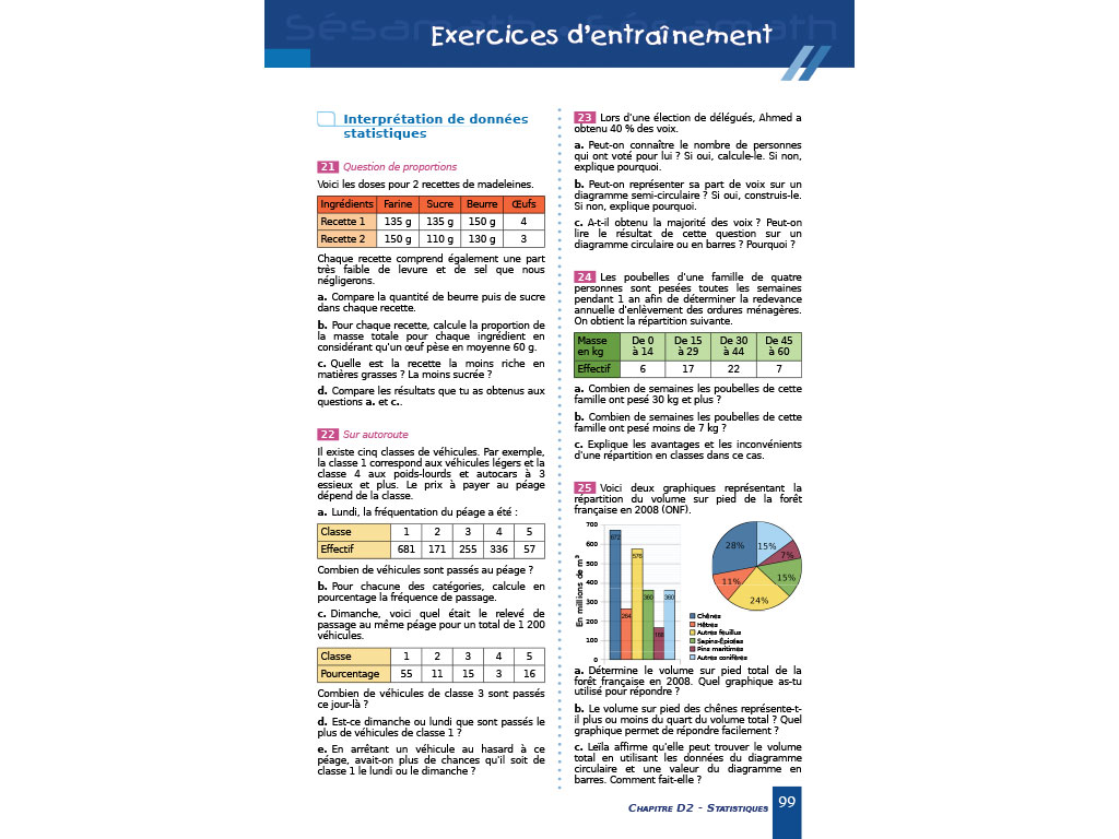 Exercices d'entrainement - Manuel Sésamath 5e (éd. 2010)