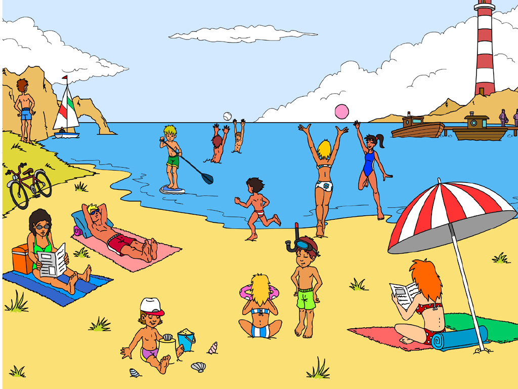 Scène illustrée de la plage - Vocabulaire en Maternelle