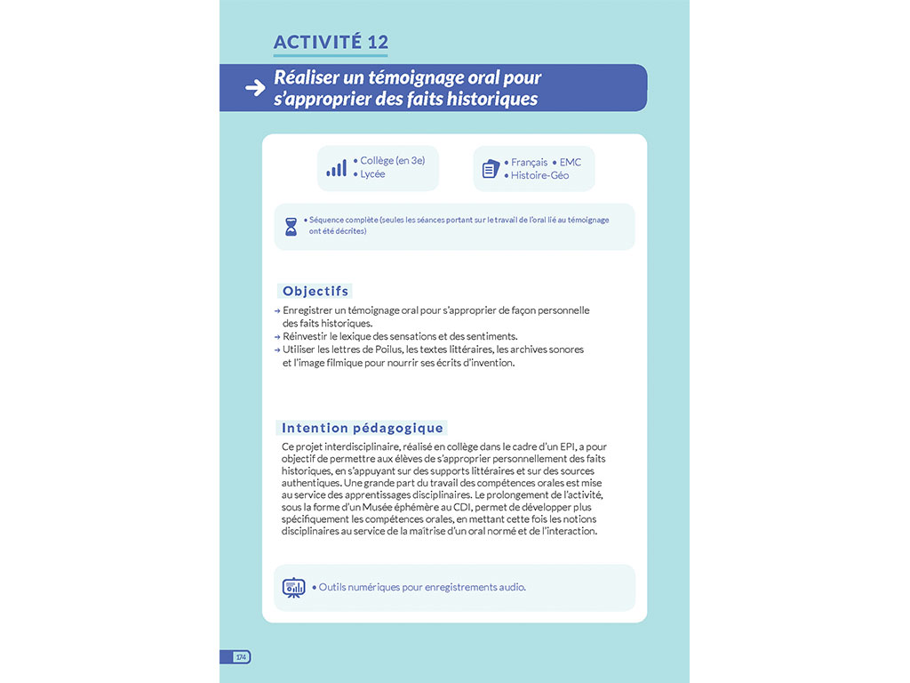Activité - réaliser un témoignage - Enseigner l'oral
