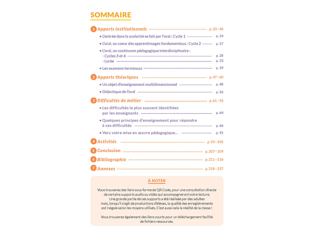 Sommaire d'Enseigner l'oral