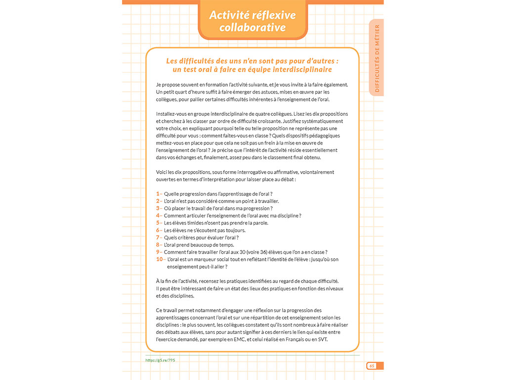 Activité réflexive collaborative - Enseigner l'oral