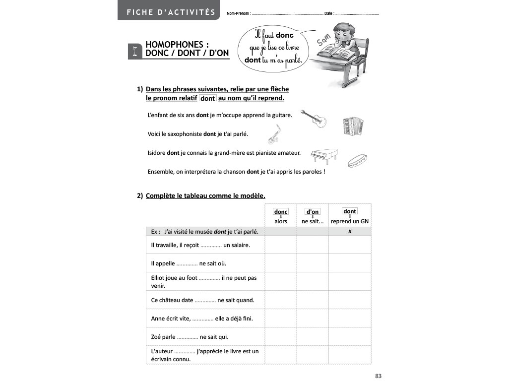 Fiche activités Orthographe CM2