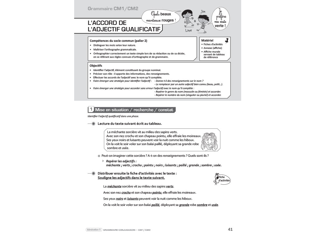 Fiche actvités Adjectif qualificatif CM1-CM2