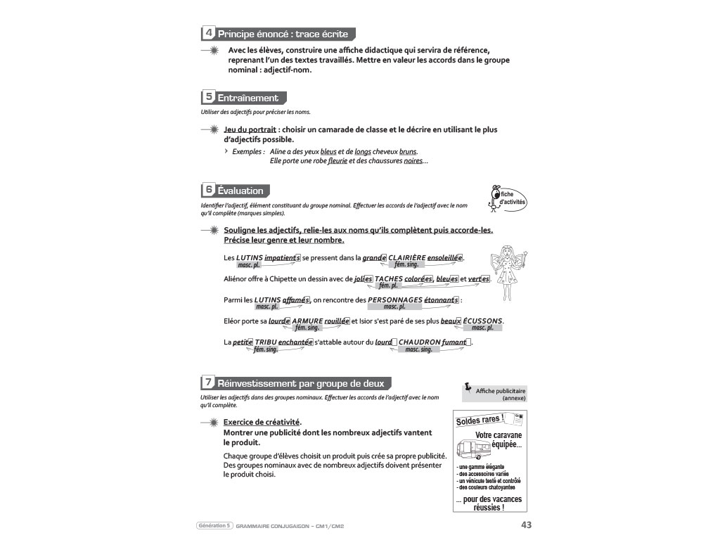 Fiche pour l'enseignant Grammaire-Conjugaison CM1-CM2