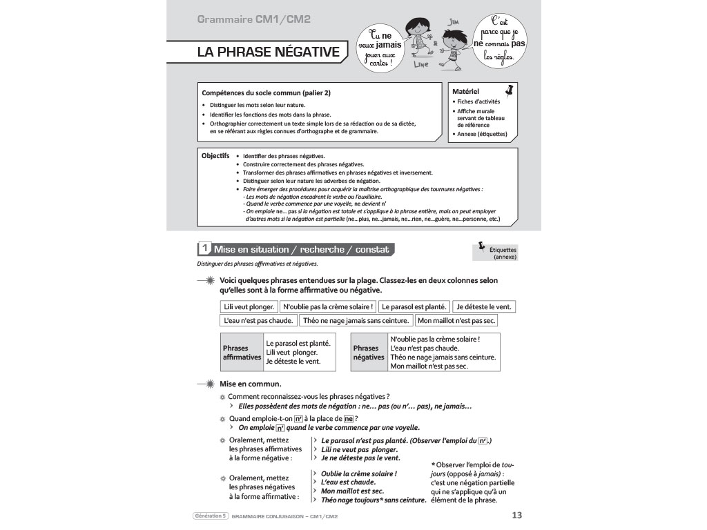 Fiche d'exercices Grammaire-Conjugaison CM1-CM2